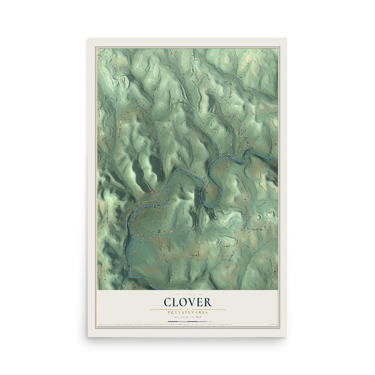 Map of Clover, Pennsylvania, 12 x 18 inch unframed archival matte print