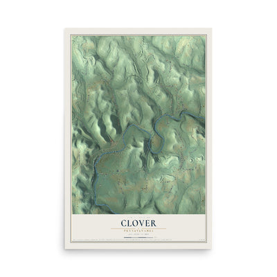Map of Clover, Pennsylvania, 12 x 18 inch unframed archival matte print