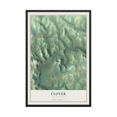 Map of Clover, Pennsylvania, 12 x 18 inch print in a black wood frame