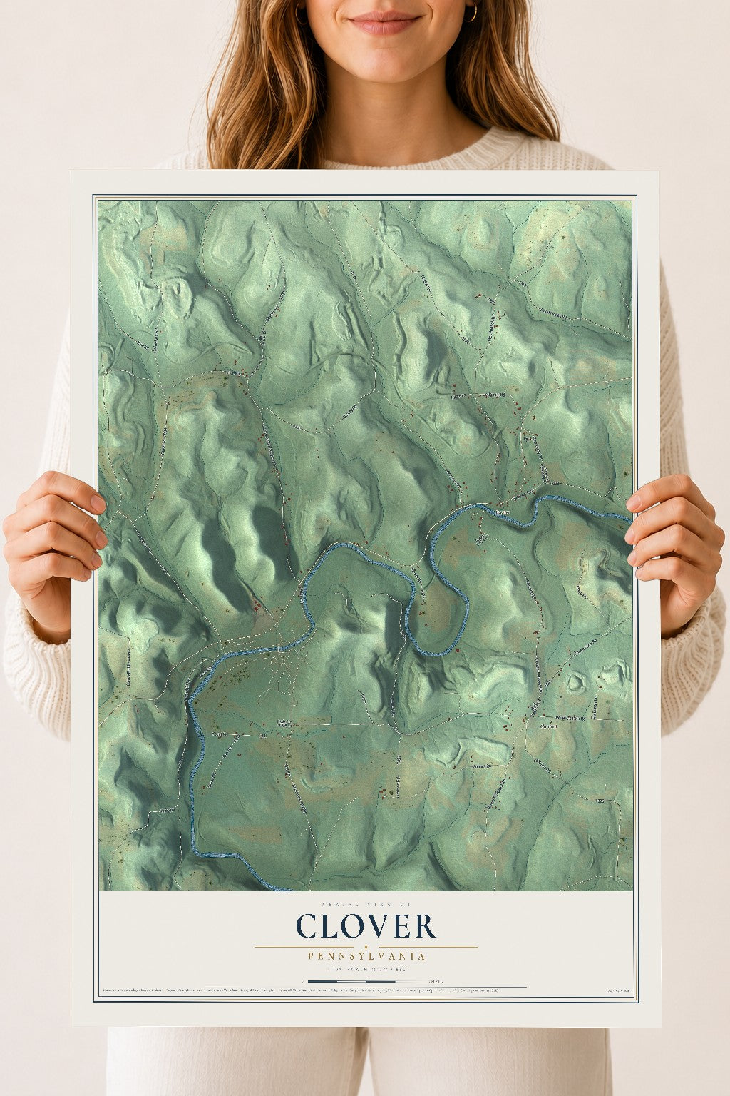 Map of Clover, Pennsylvania, 18 x 24 inch unframed archival matte print