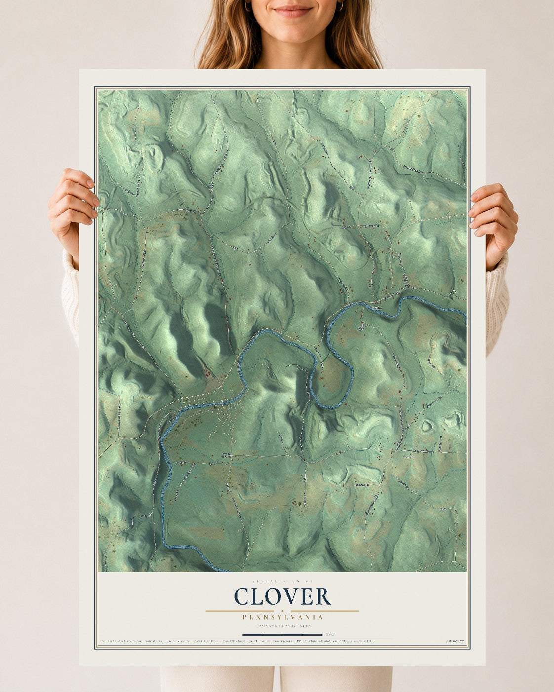 Map of Clover, Pennsylvania, 24 x 36 inch unframed archival matte print