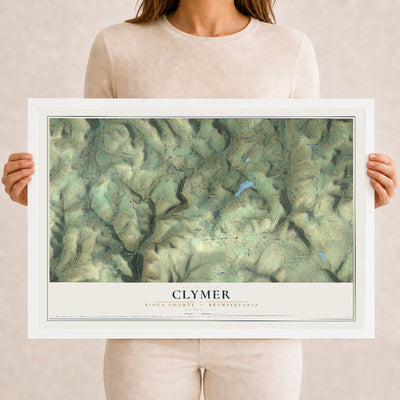 Map of Clymer, Tioga County, Pennsylvania, 12 x 18 inch print in a white wood frame