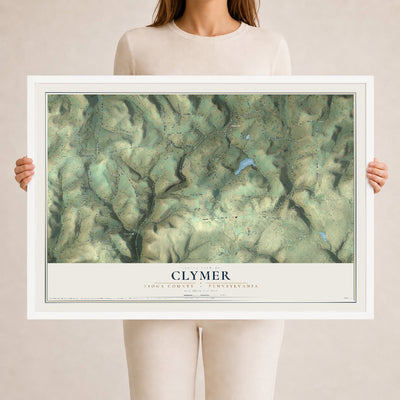 Map of Clymer, Tioga County, Pennsylvania, 24 x 36 inch print in a white wood frame
