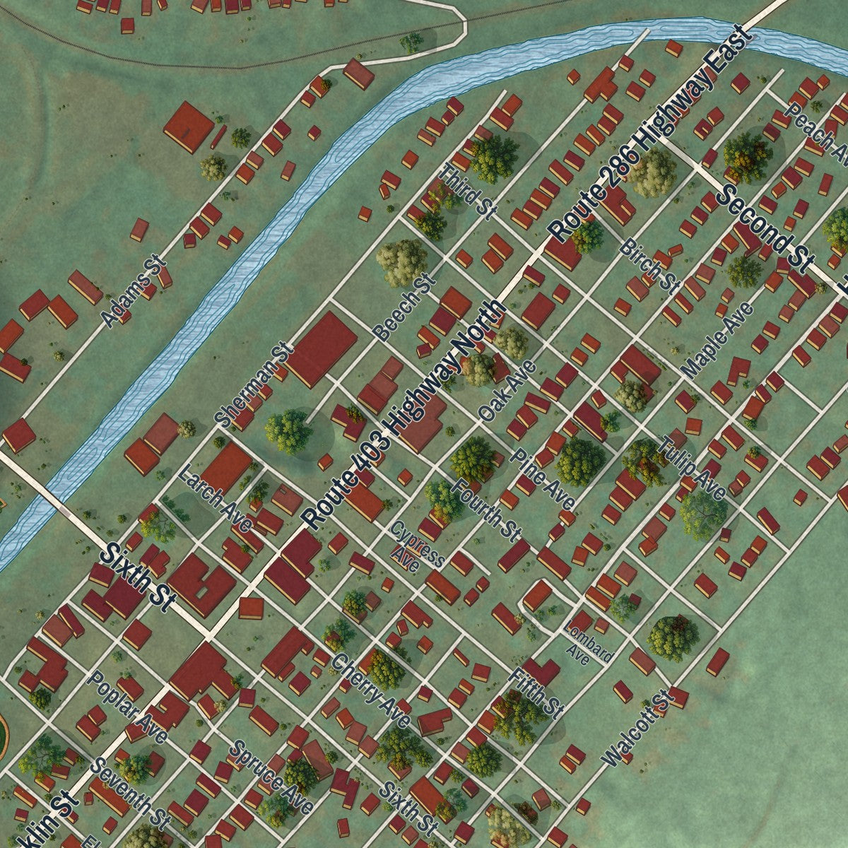 Close-up of the map of Clymer, Indiana County, Pennsylvania print showing street and building detail