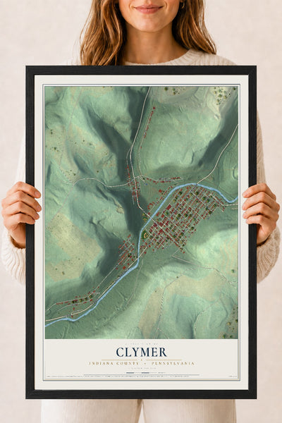 Map of Clymer, Indiana County, Pennsylvania, 18 x 24 inch print in a black wood frame