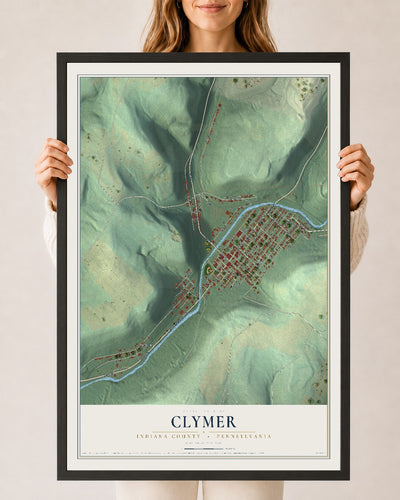 Map of Clymer, Indiana County, Pennsylvania, 24 x 36 inch print in a black wood frame