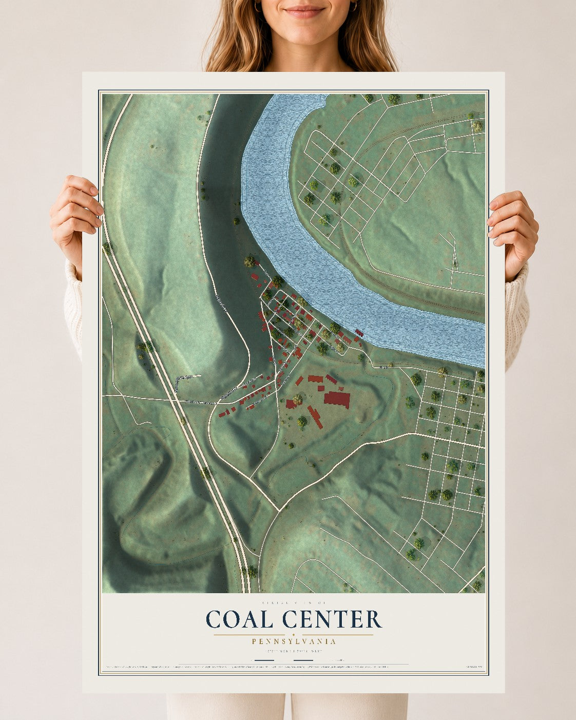 Map of Coal Center, Pennsylvania, 24 x 36 inch unframed archival matte print