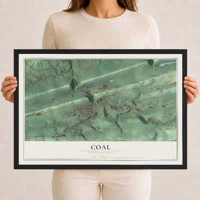 Map of Coal, Pennsylvania, 12 x 18 inch print in a black wood frame