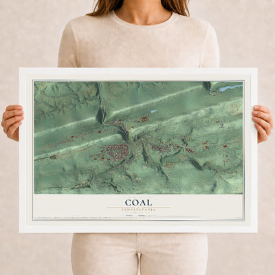 Map of Coal, Pennsylvania, 12 x 18 inch print in a white wood frame