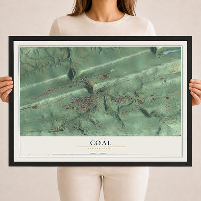 Map of Coal, Pennsylvania, 18 x 24 inch print in a black wood frame