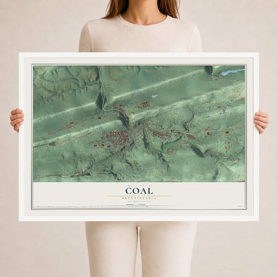 Map of Coal, Pennsylvania, 24 x 36 inch print in a white wood frame