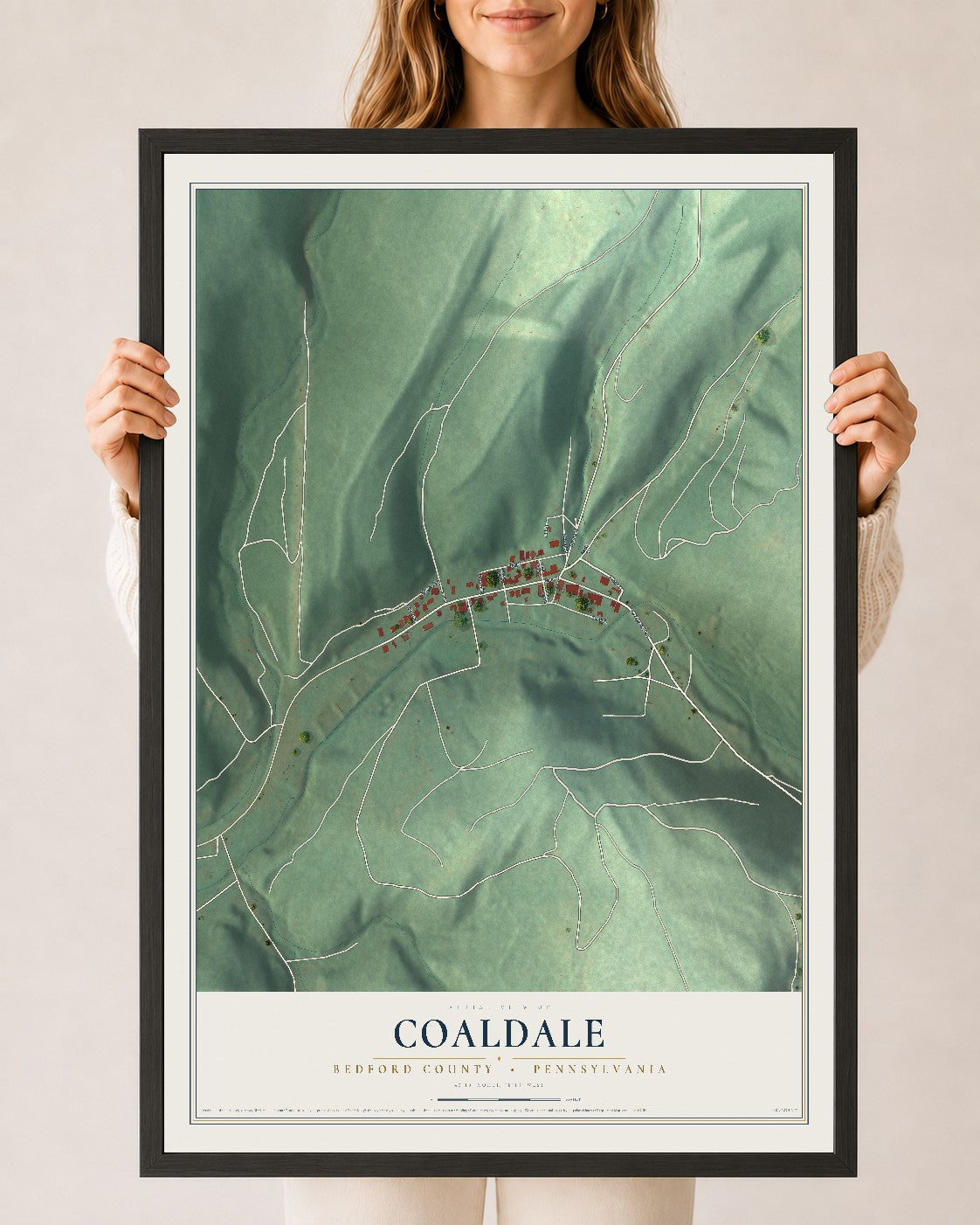 Map of Coaldale, Bedford County, Pennsylvania, 24 x 36 inch print in a black wood frame