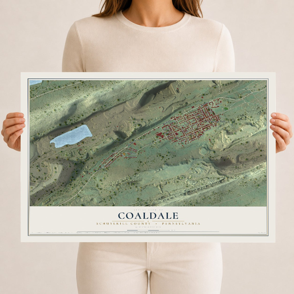 Map of Coaldale, Schuylkill County, Pennsylvania, 12 x 18 inch unframed archival matte print