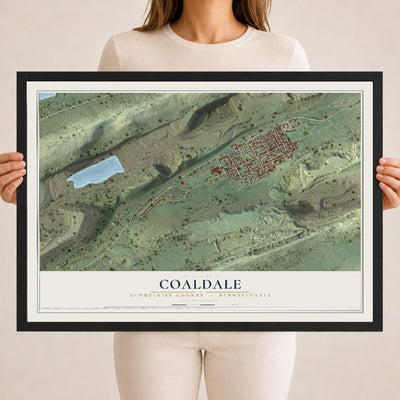 Map of Coaldale, Schuylkill County, Pennsylvania, 18 x 24 inch print in a black wood frame