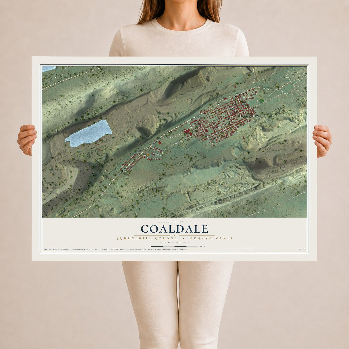 Map of Coaldale, Schuylkill County, Pennsylvania, 24 x 36 inch unframed archival matte print