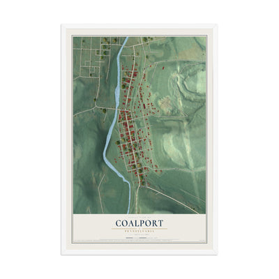 Map of Coalport, Pennsylvania, 12 x 18 inch print in a white wood frame