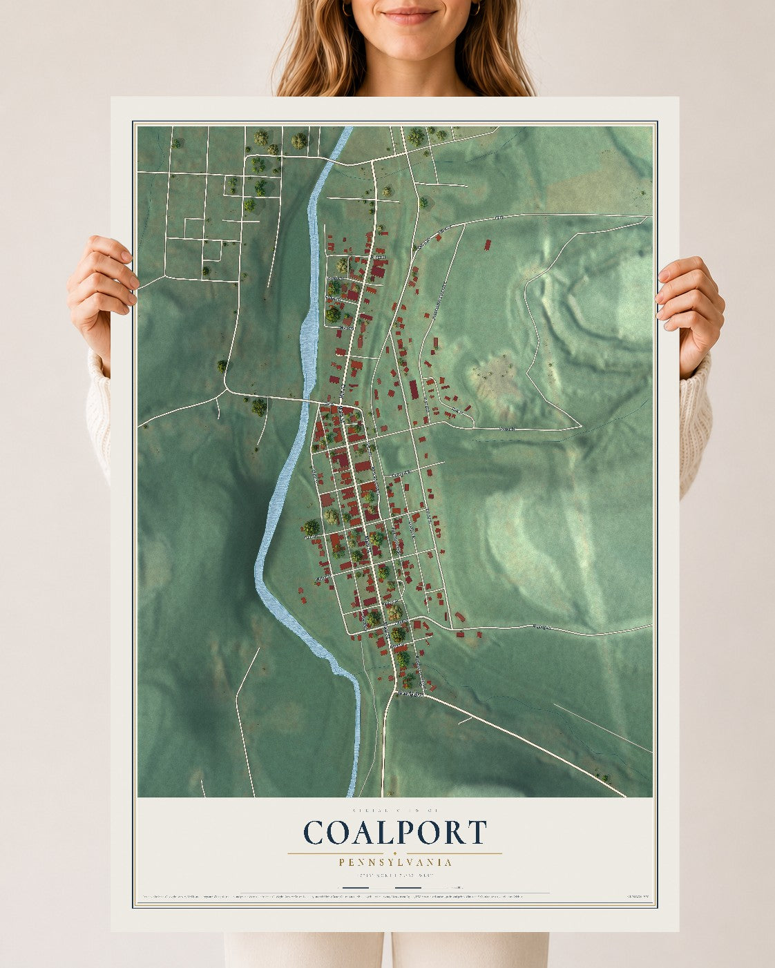 Map of Coalport, Pennsylvania, 24 x 36 inch unframed archival matte print