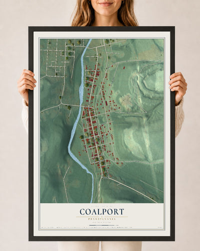 Map of Coalport, Pennsylvania, 24 x 36 inch print in a black wood frame