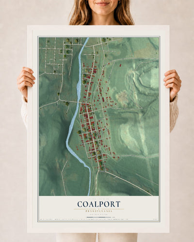 Map of Coalport, Pennsylvania, 24 x 36 inch print in a white wood frame