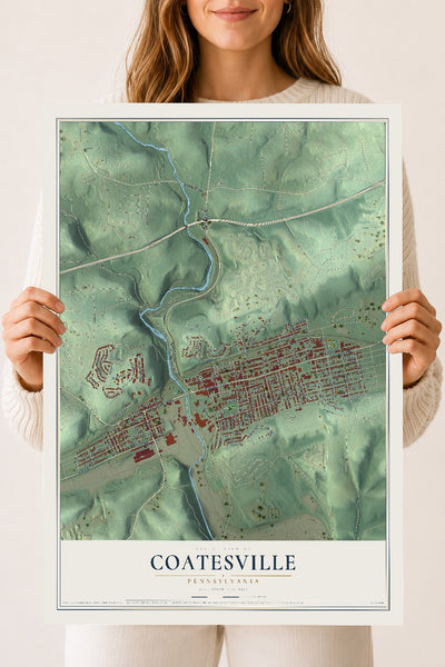 Map of Coatesville, Pennsylvania, 18 x 24 inch unframed archival matte print