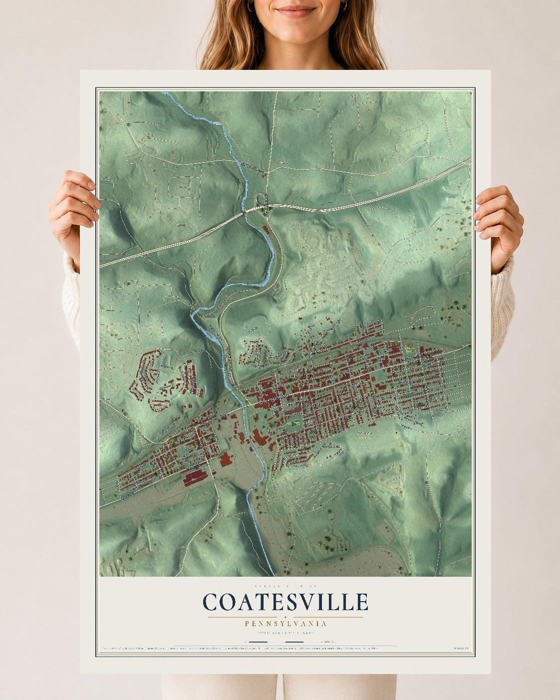Map of Coatesville, Pennsylvania, 24 x 36 inch unframed archival matte print