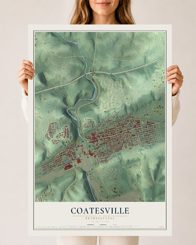 Map of Coatesville, Pennsylvania, 24 x 36 inch unframed archival matte print