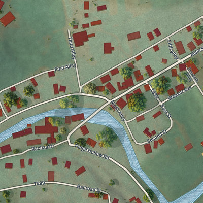 Close-up of the map of Coburn, Pennsylvania print showing street and building detail