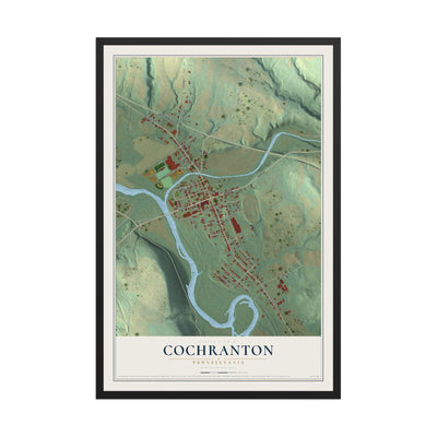 Map of Cochranton, Pennsylvania, 12 x 18 inch print in a black wood frame