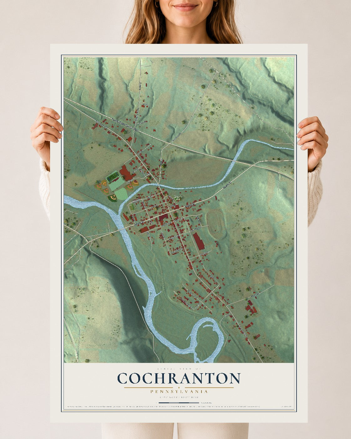 Map of Cochranton, Pennsylvania, 24 x 36 inch unframed archival matte print