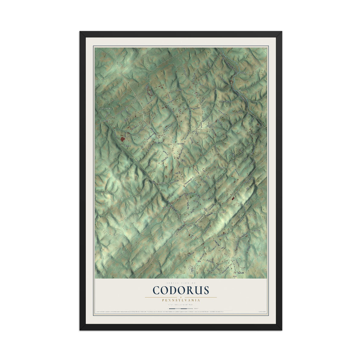 Map of Codorus, Pennsylvania, 12 x 18 inch print in a black wood frame