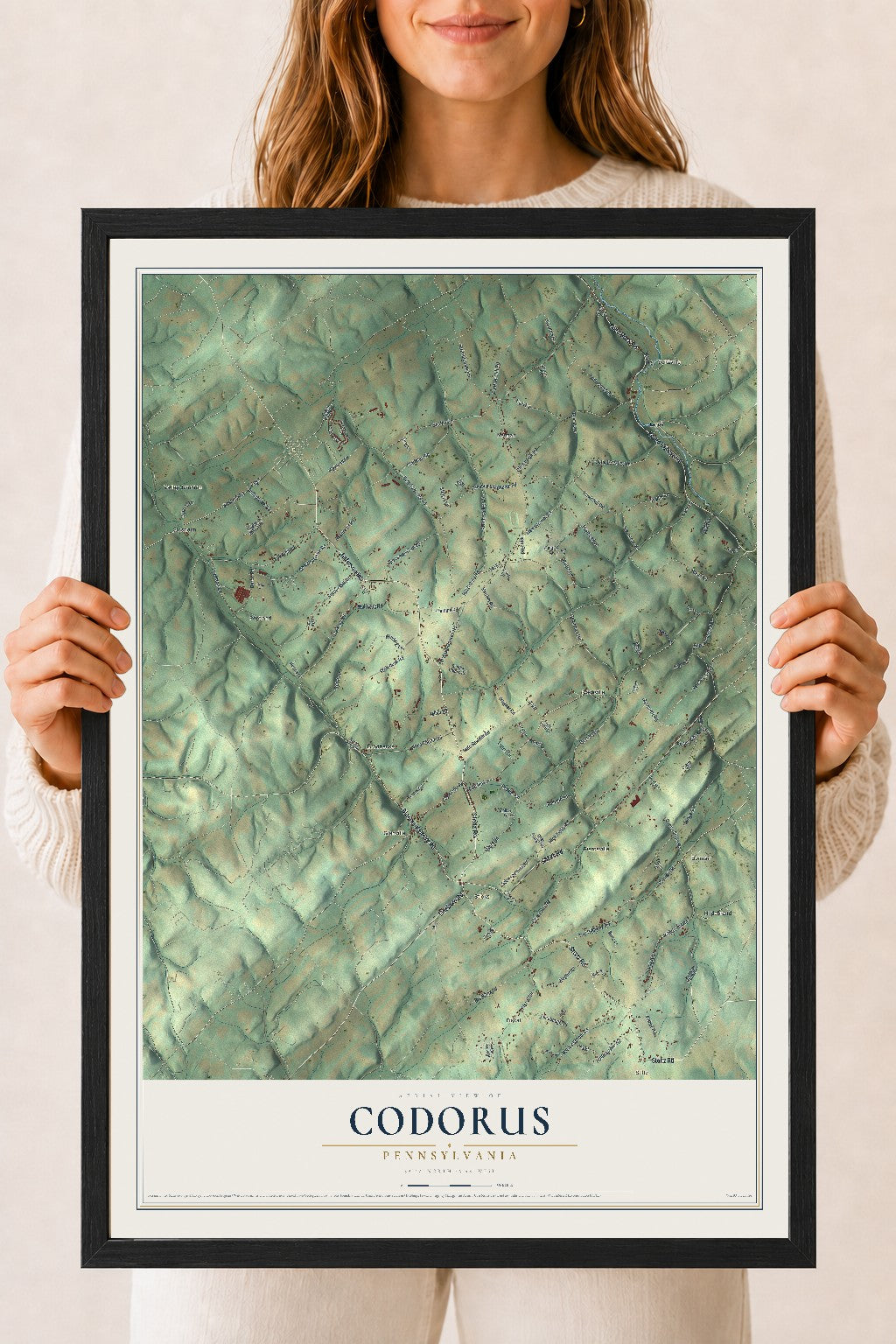 Map of Codorus, Pennsylvania, 18 x 24 inch print in a black wood frame