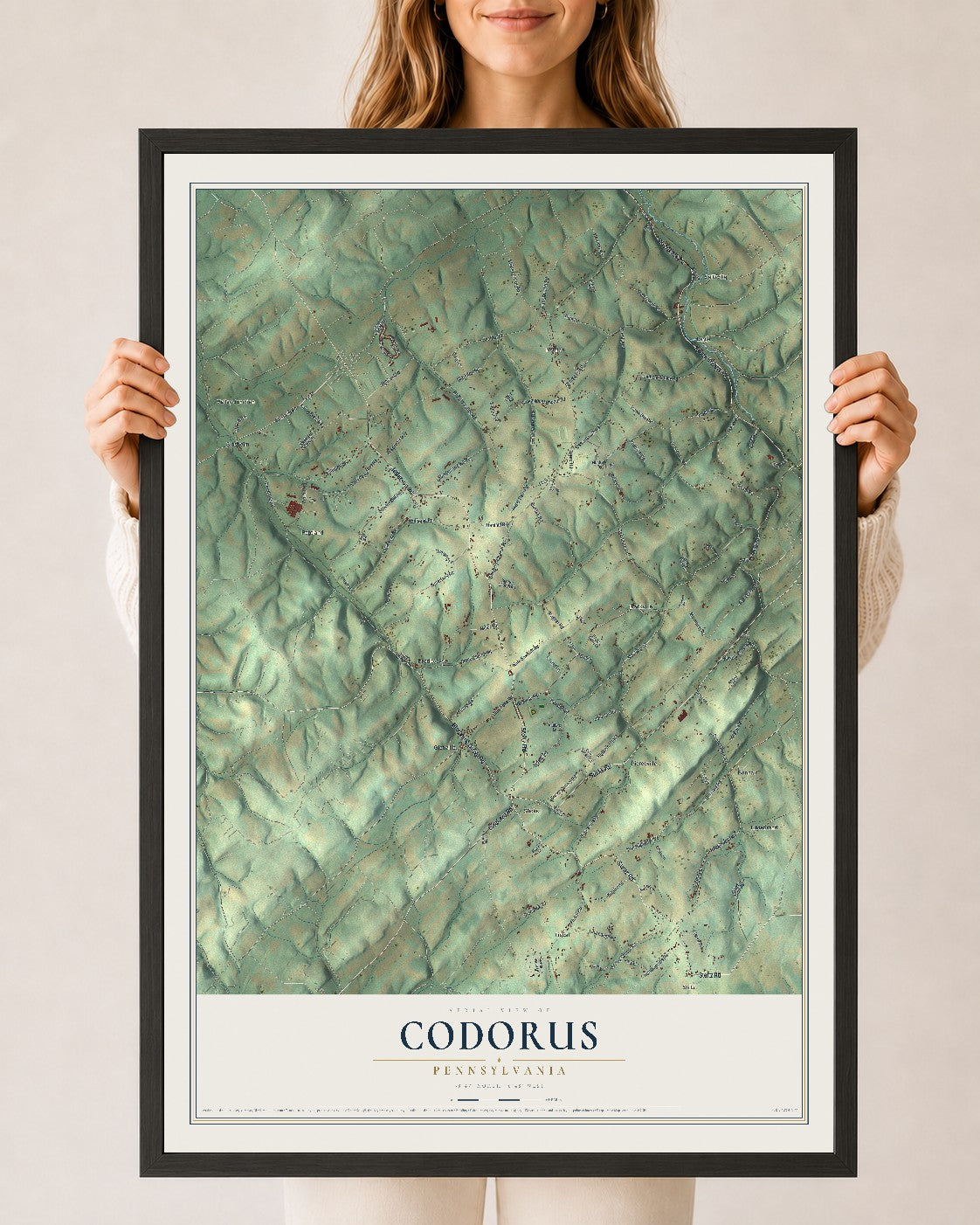 Map of Codorus, Pennsylvania, 24 x 36 inch print in a black wood frame