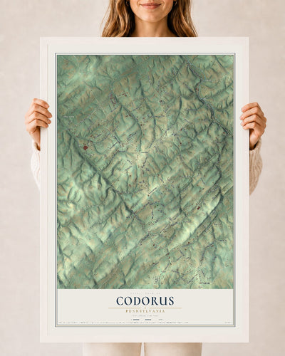 Map of Codorus, Pennsylvania, 24 x 36 inch print in a white wood frame