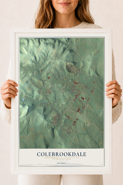 Map of Colebrookdale, Pennsylvania, 18 x 24 inch print in a white wood frame