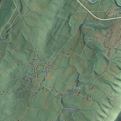 Second close-up of the map of Colerain, Bedford County, Pennsylvania print showing more streets and buildings