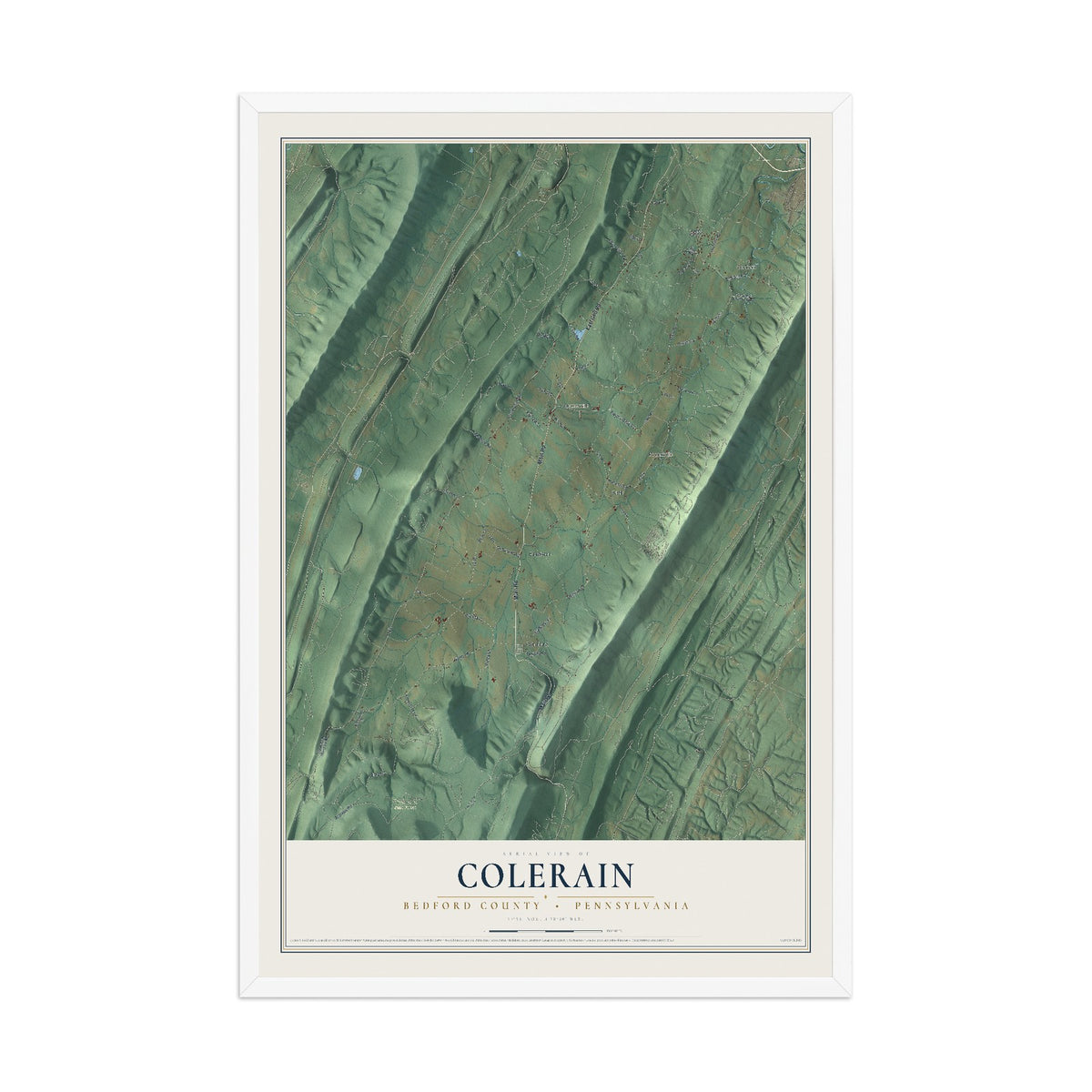 Map of Colerain, Bedford County, Pennsylvania, 12 x 18 inch print in a white wood frame