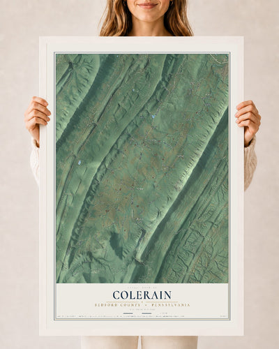 Map of Colerain, Bedford County, Pennsylvania, 24 x 36 inch print in a white wood frame