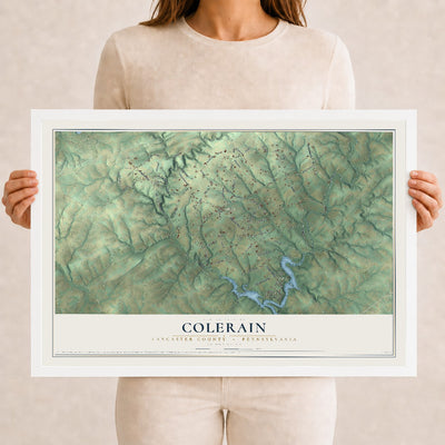 Map of Colerain, Lancaster County, Pennsylvania, 12 x 18 inch print in a white wood frame