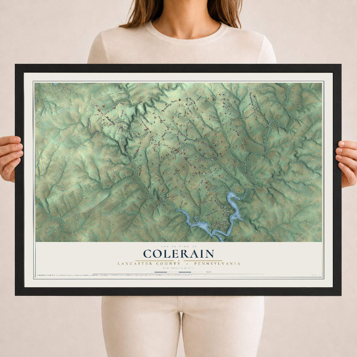 Map of Colerain, Lancaster County, Pennsylvania, 18 x 24 inch print in a black wood frame