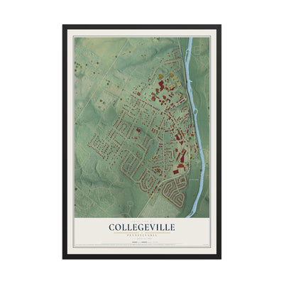 Map of Collegeville, Pennsylvania, 12 x 18 inch print in a black wood frame