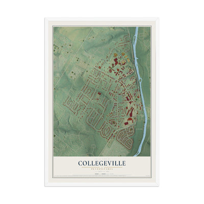 Map of Collegeville, Pennsylvania, 12 x 18 inch print in a white wood frame