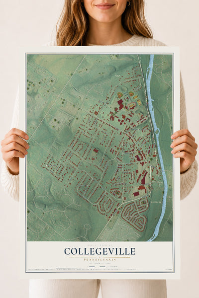 Map of Collegeville, Pennsylvania, 18 x 24 inch unframed archival matte print