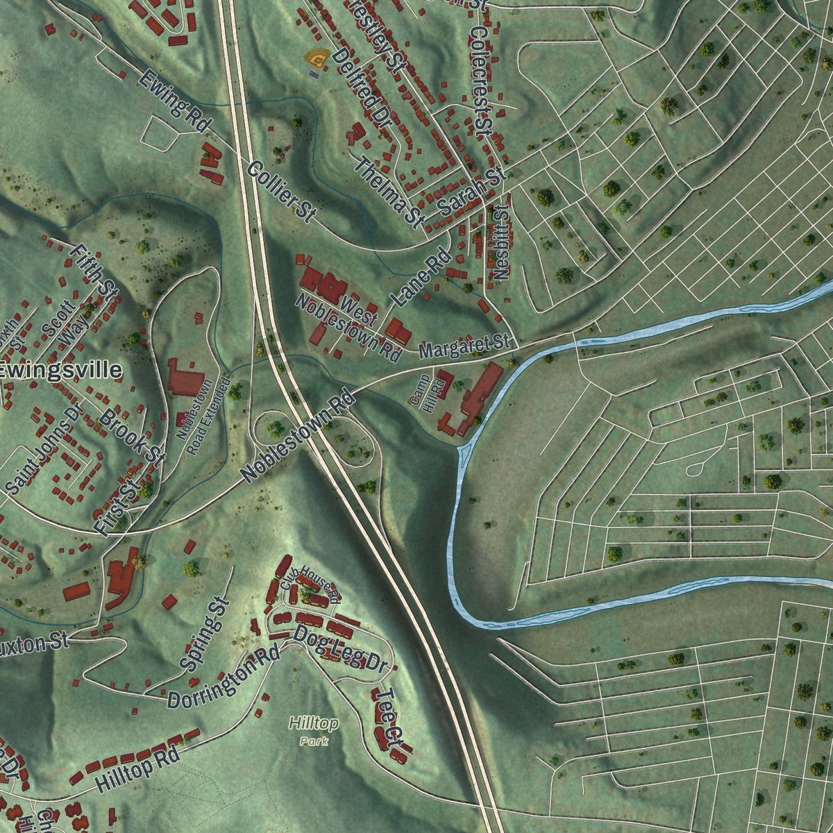 Close-up of the map of Collier, Pennsylvania print showing street and building detail