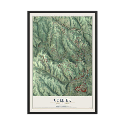 Map of Collier, Pennsylvania, 12 x 18 inch print in a black wood frame