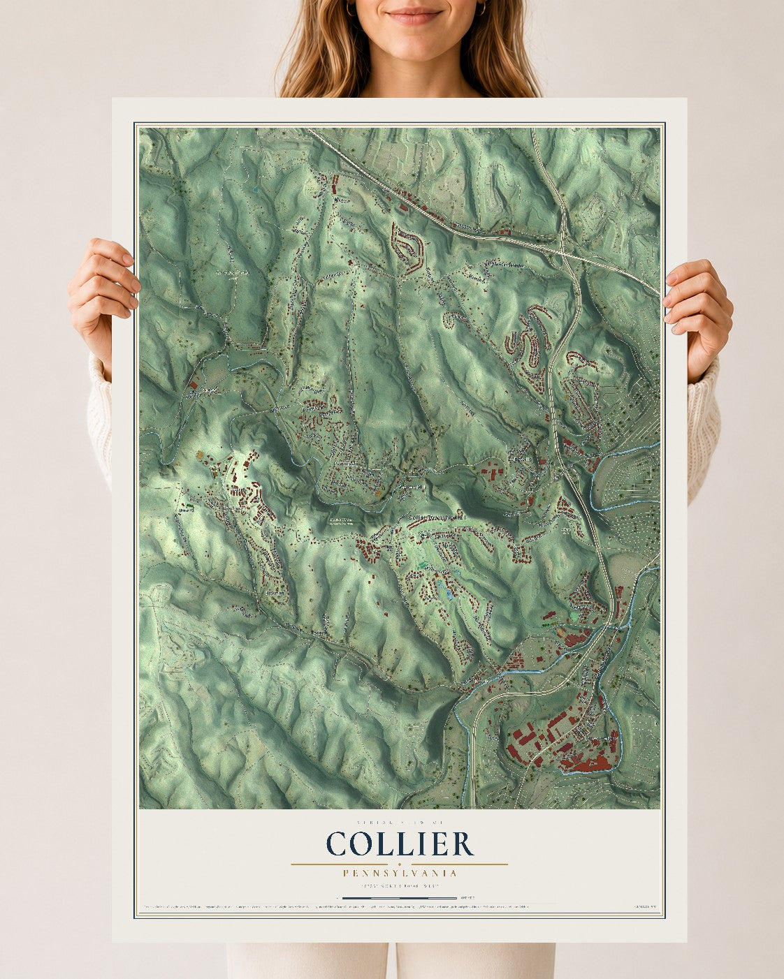 Map of Collier, Pennsylvania, 24 x 36 inch unframed archival matte print