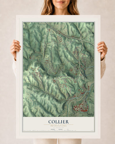 Map of Collier, Pennsylvania, 24 x 36 inch print in a white wood frame