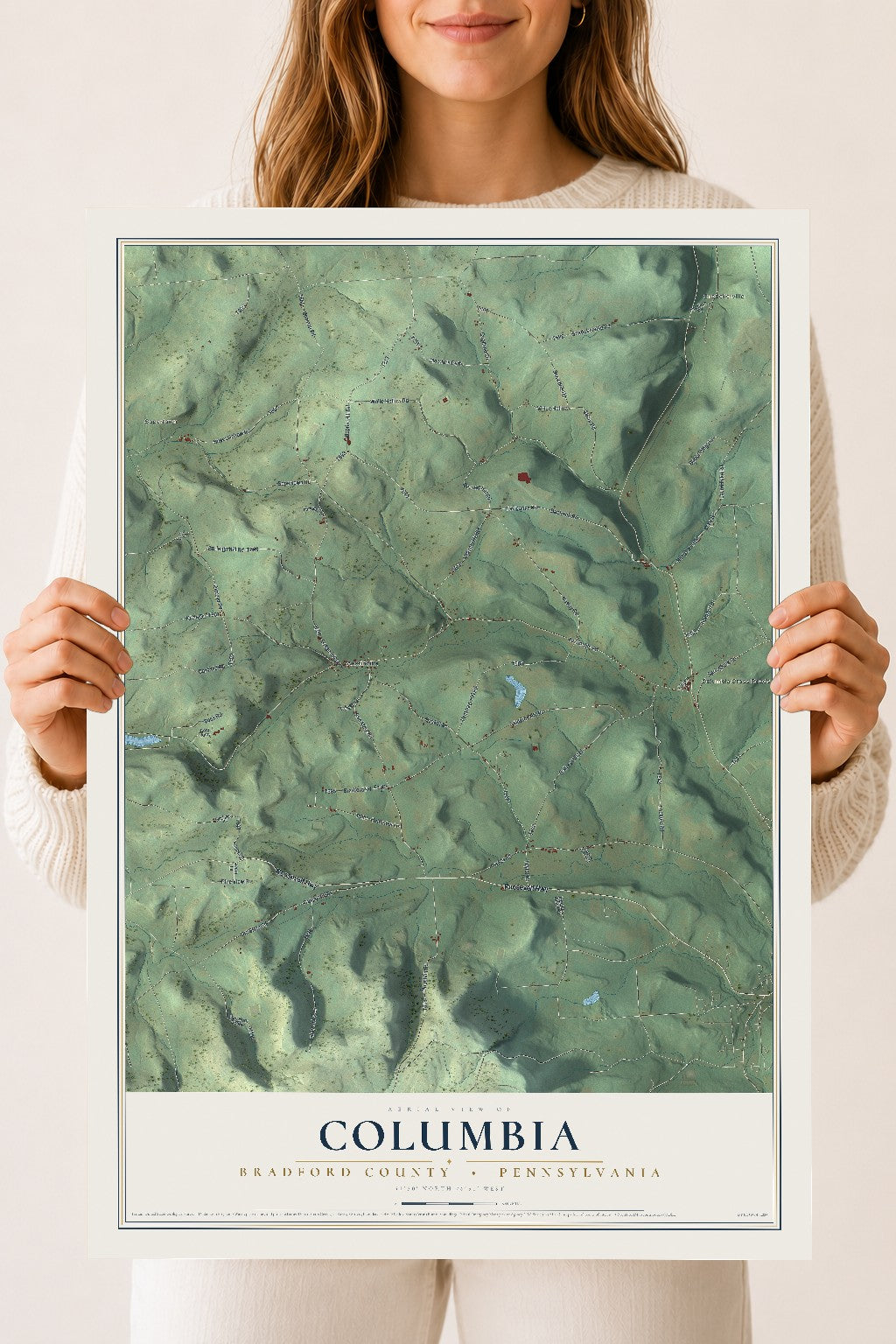 Map of Columbia, Bradford County, Pennsylvania, 18 x 24 inch unframed archival matte print