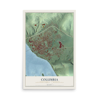 Map of Columbia, Lancaster County, Pennsylvania, 12 x 18 inch unframed archival matte print