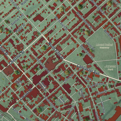 Close-up of the map of Columbia, Lancaster County, Pennsylvania print showing street and building detail