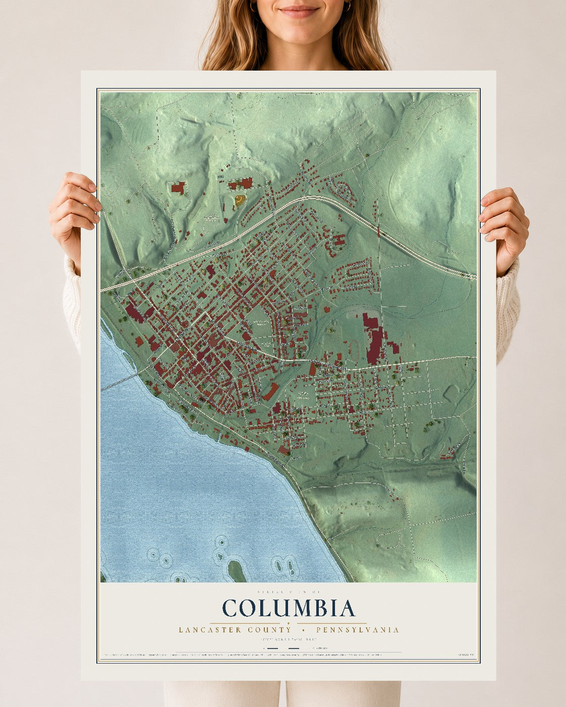 Map of Columbia, Lancaster County, Pennsylvania, 24 x 36 inch unframed archival matte print